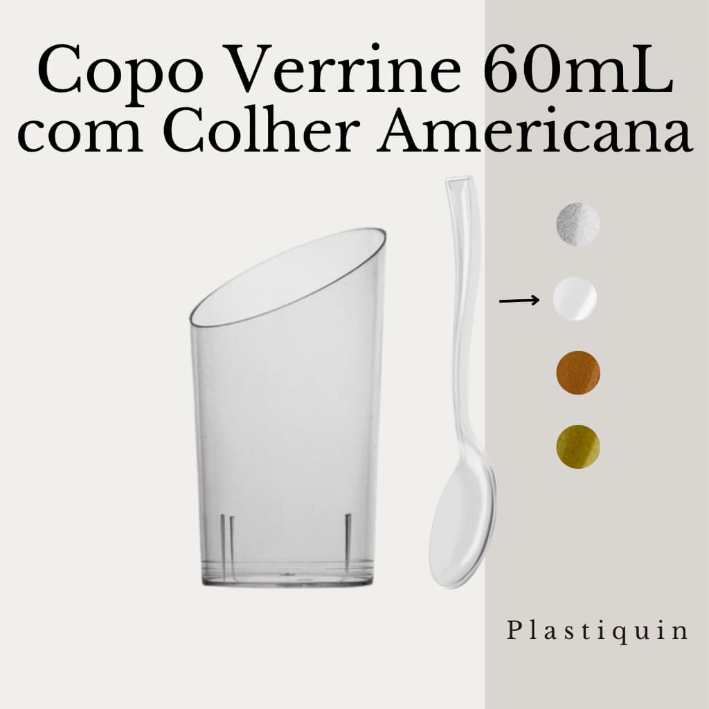Copo 60ml Verrine + Colher Americana 20/40/60/80 Unidades Plastilânia