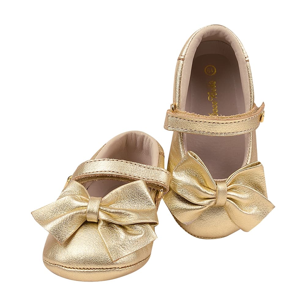 Sapatilha Boneca Menina Sapato Feminino Em Couro Legítimo Macio Com Enfeite De Laço Confortável Leve