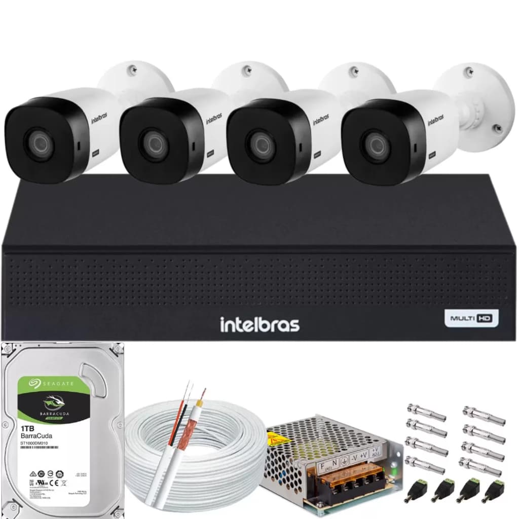 Kit Intelbras 4 Cam 1220b hd Dvr Mhdx 3104c Full Hd C/ Hd 1TB