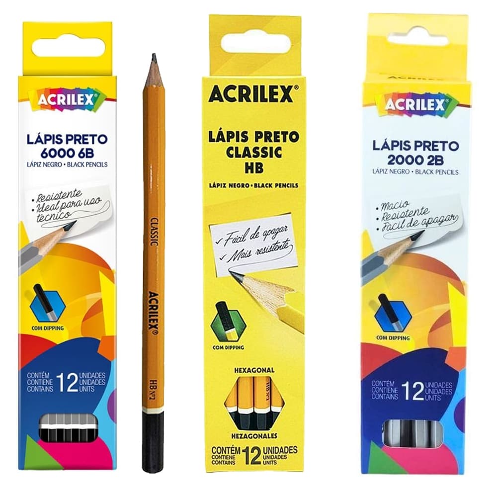 Lápis Preto Grafite HB Caixa  Com 12 Unidades - Acrilex - Escolha o Modelo