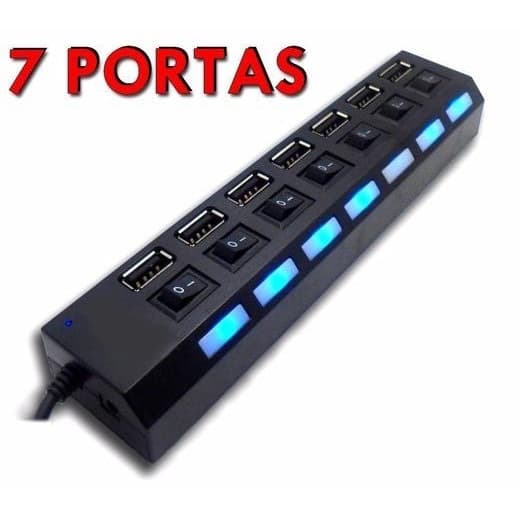 Hub De Usb 7 Portas 2.0 Hd Extensor ultra rapido Pen Drive E LED  Converter Expansor Para Pc  Notebook Multi Portas