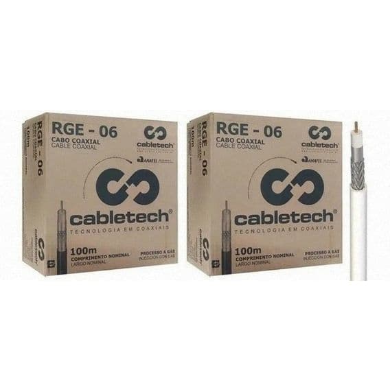 Cabo Coaxial Rg6 Blindado 100 Metros Branco Malha 60/90% Melhor Preço