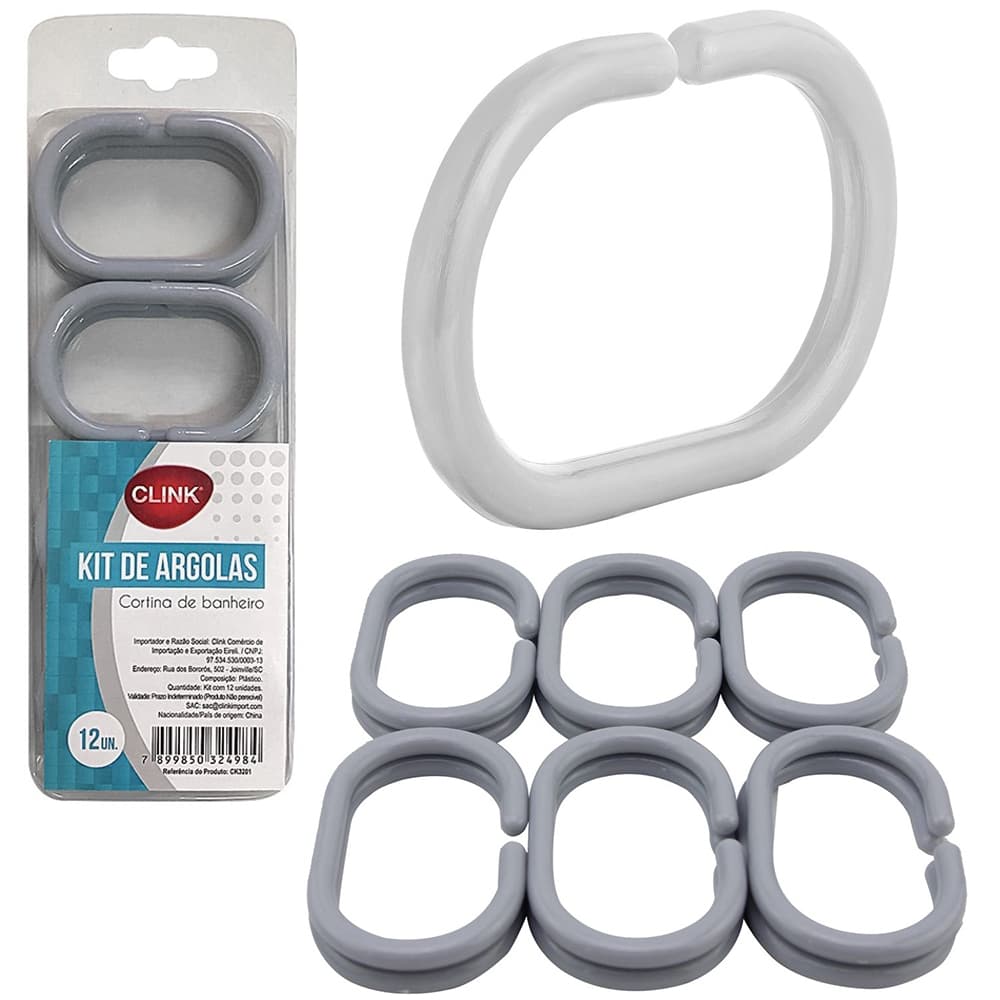 Kit De Argolas Para Cortina De Banheiro Clink Com 12 Unidades