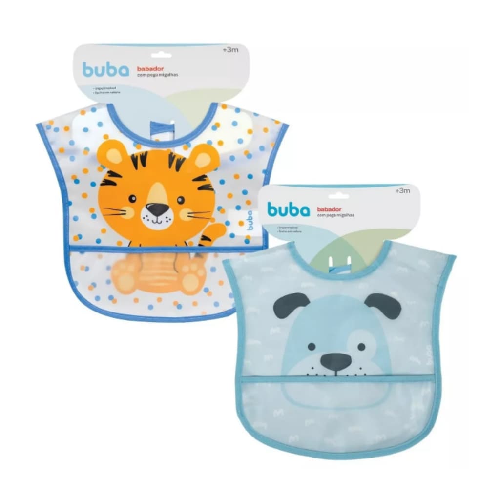 Kit 2 Babador Impermeável com Bolso Pega Migalhas Buba - Babador com Cata Migalhas