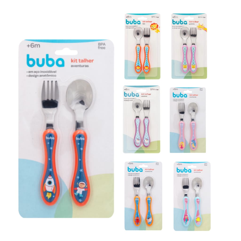 Kit Talheres De Inox Infantil Buba - Garfo Colher Infantil Aço Inoxidável Anatômico