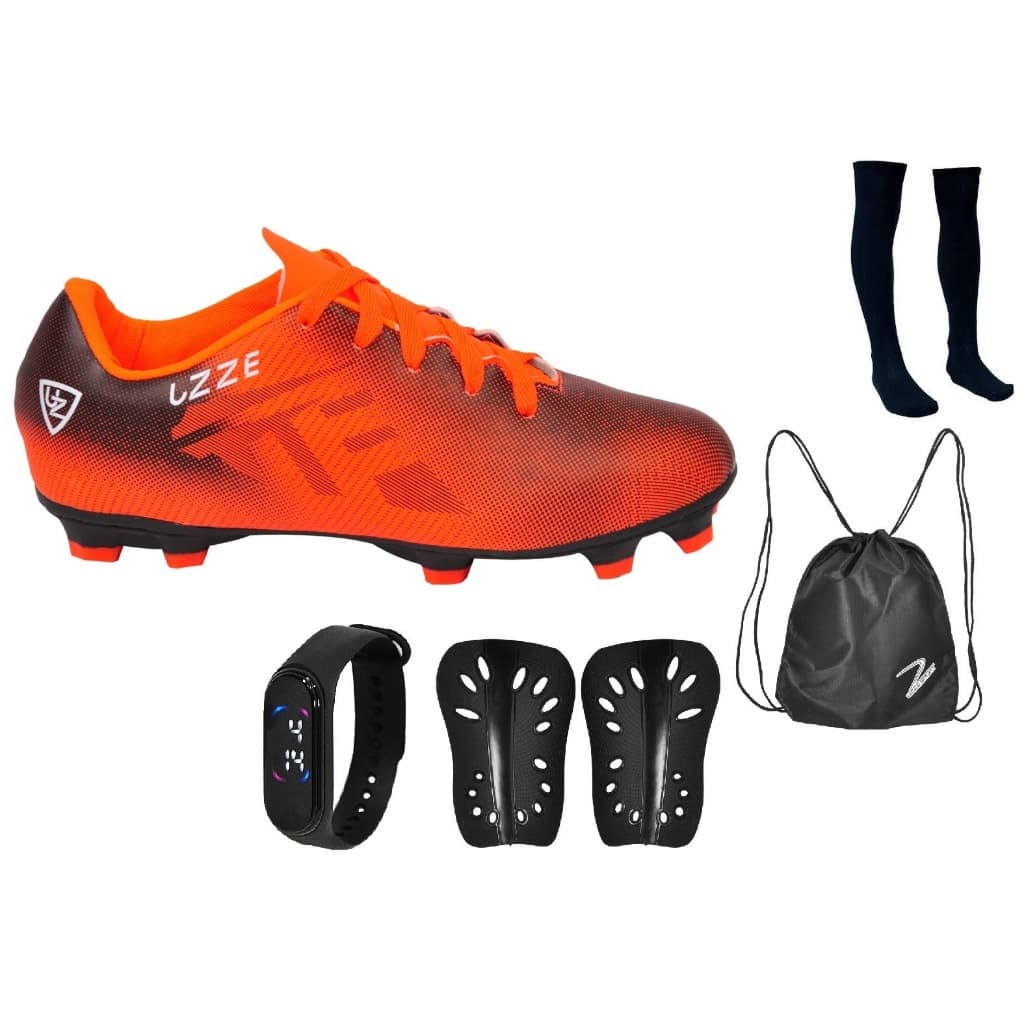 Chuteira Campo Nova Adulto Infantil Com Meião Mochila Relógio Caneleira UZ