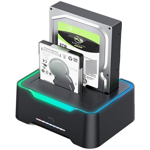 Dock Station RGB HDD SSD DUAL SATA 2.5 e 3.5 com USB 3.0 e Clonagem Offline até 18TB