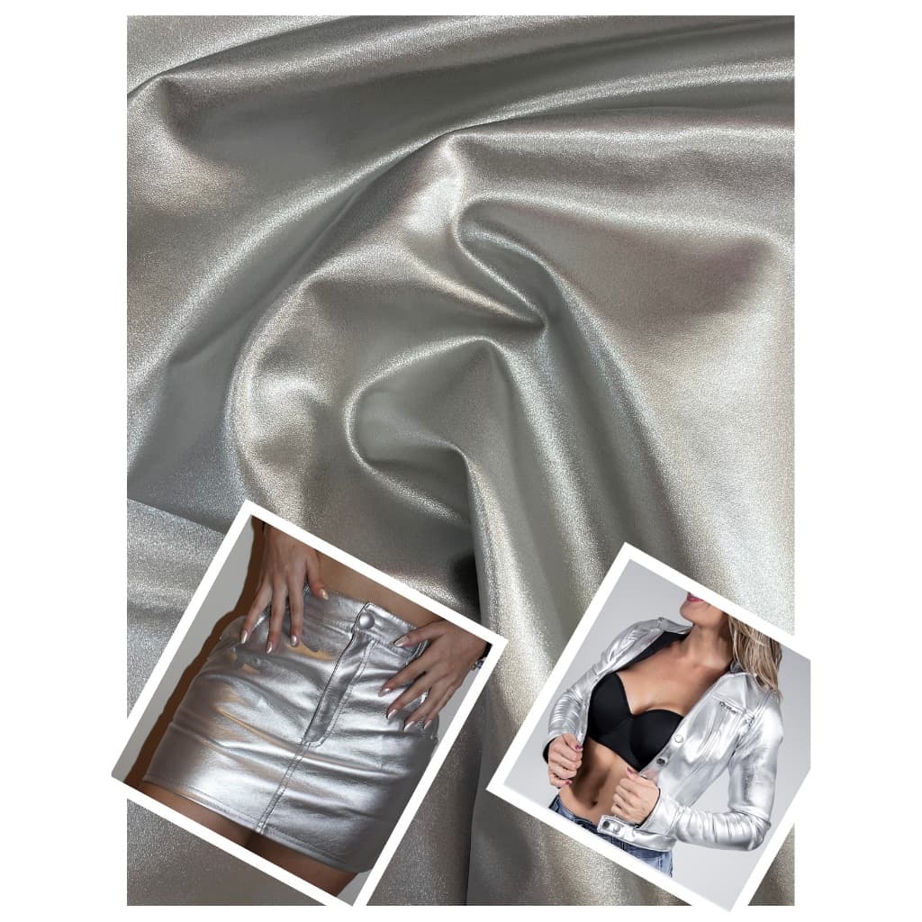 Tecido Couro Sintético Ecológico Prata e Dourado Metalizado - Fake Para Roupas (Enviamos SEM Cortes)