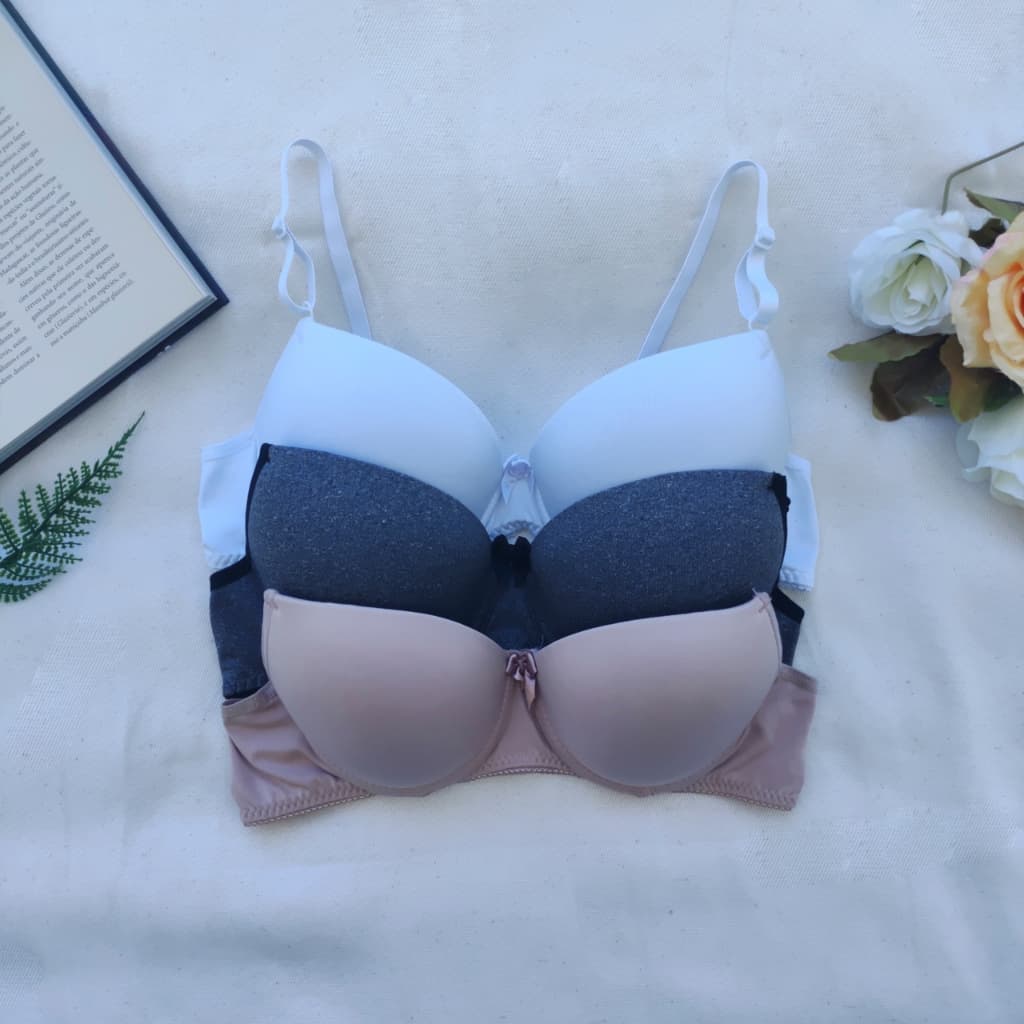 Kit com 3  Sutia com Bojo  Sutiã Soutien Lingerie Alça com Regulagem Básico Liso