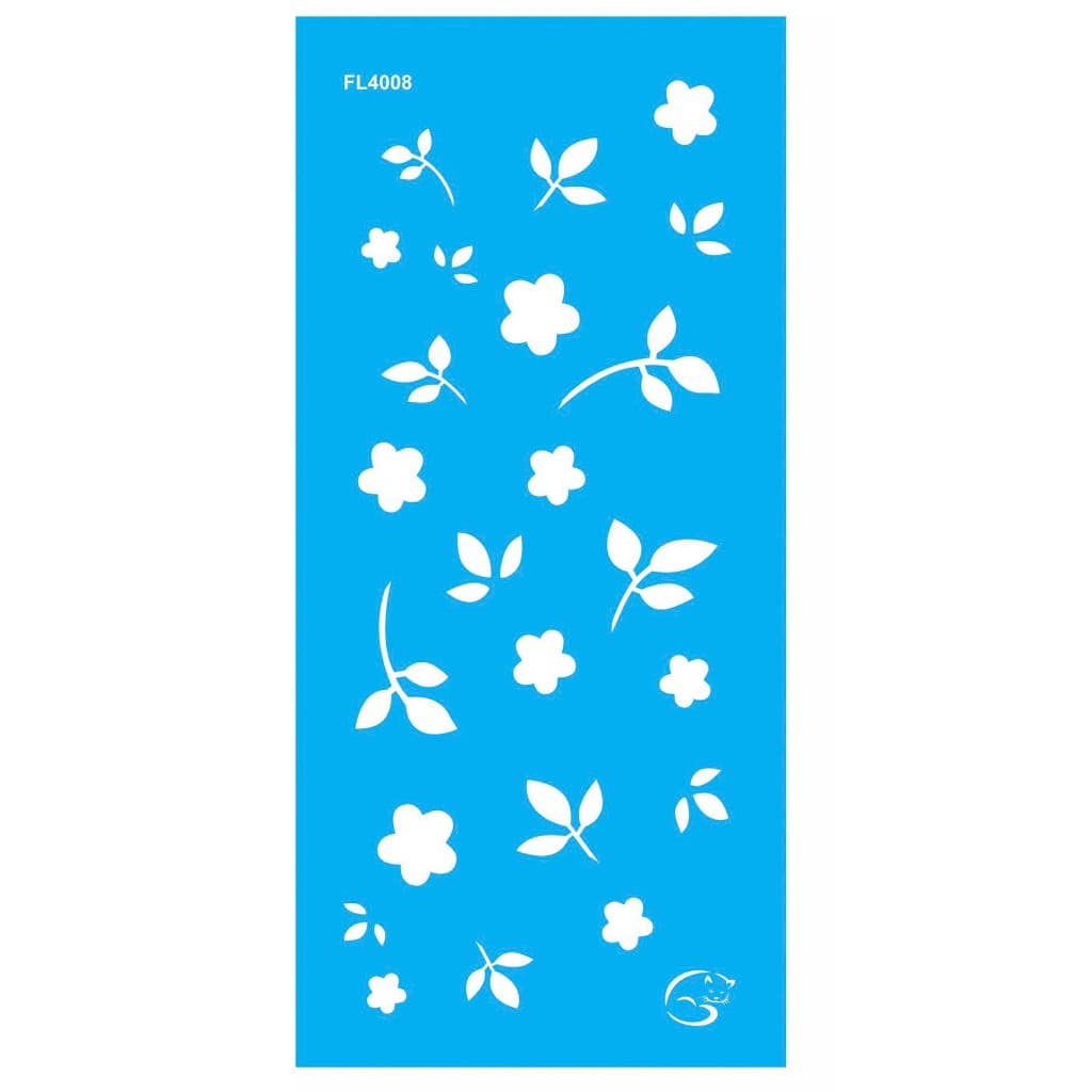 Stencil 7x15 - FL4008 - Mini Flor e Folhas (Gatas Arteiras)