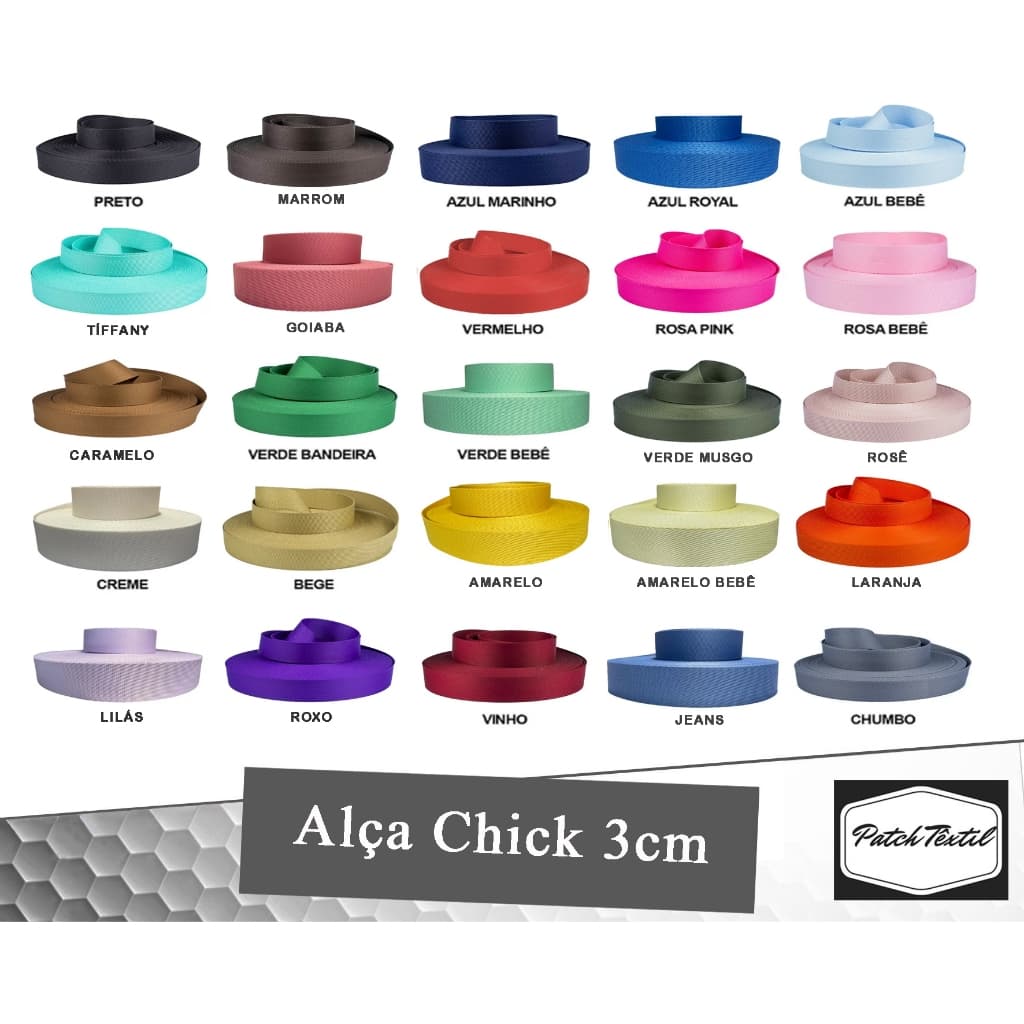 Alça Chick 3 Cm - Kit 10 Metros - Varias Cores