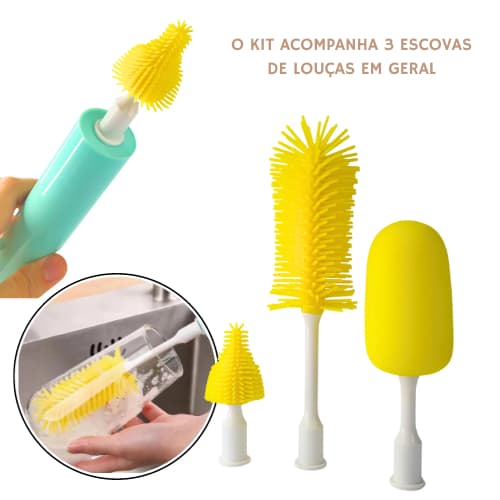 Elétrica Escova de Limpeza para Bico de Mamadeira, Garrafas, Jarras Multifuncional Giratória de Silicone 3 em1 360