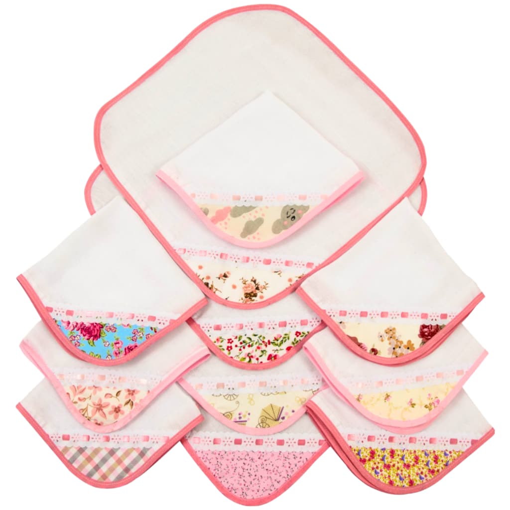 Kit 6 Pano de Boca Bebe Fralda de Boca Bebê Dupla Camada Luxo Rosa Estampada 100% Algodão 35x35 cm Menina