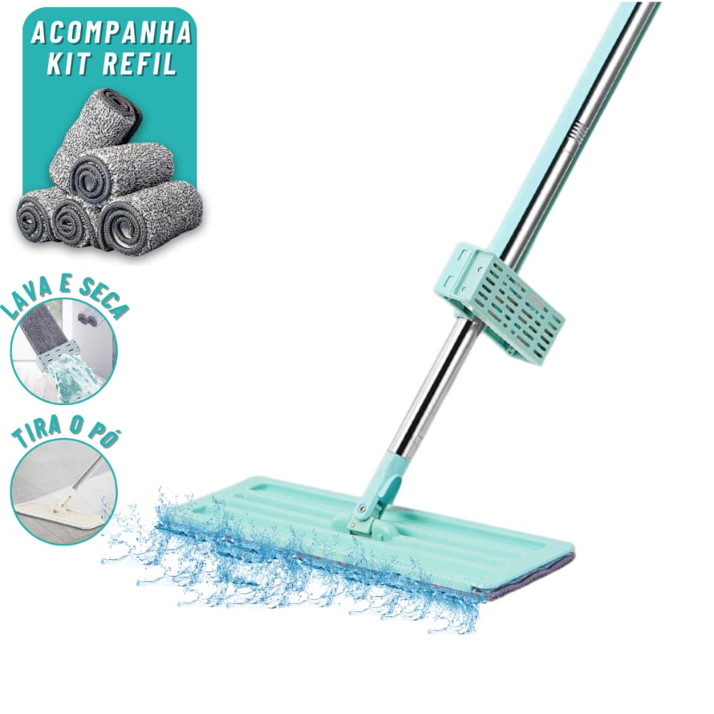 Esfregão Rodo Mop Mágico Inteligente Flat 360° Graus Flexível Puxa e Seca Limpeza Casa Limpa Fácil Microfibra Alta Absorção