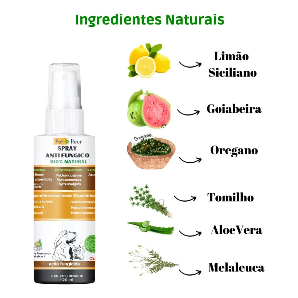 Spray  100% Natural  Antifúngico Herbal para peles e pelos Caes e gatos