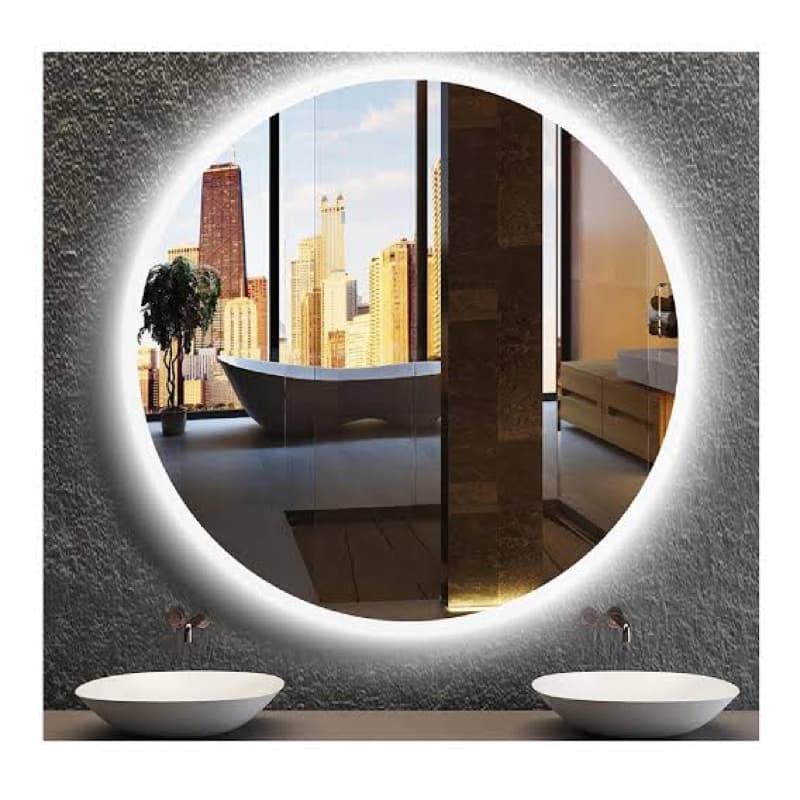 espelho com led redondo lançamento médio grande moderno abstrato blogueira sala Salao beleza lavabo banheiro