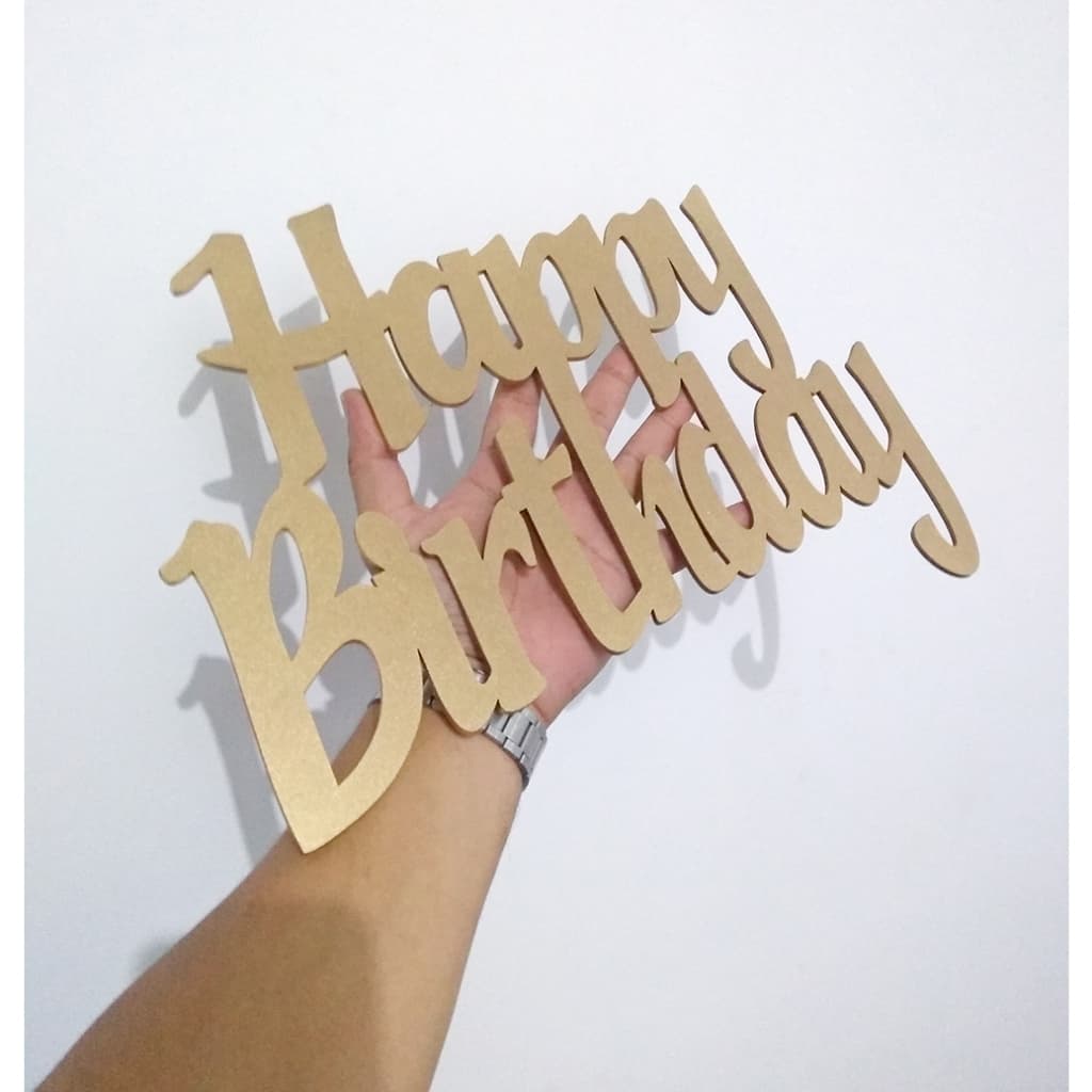 Lettering Happy Birthday Dourado Palavra Letreiro Decoração Festa Aniversário Aplique Mdf 40x30cm