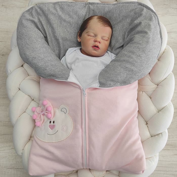 Saco Porta Bebê Avulso Malha com Ziper Bordado Cecília