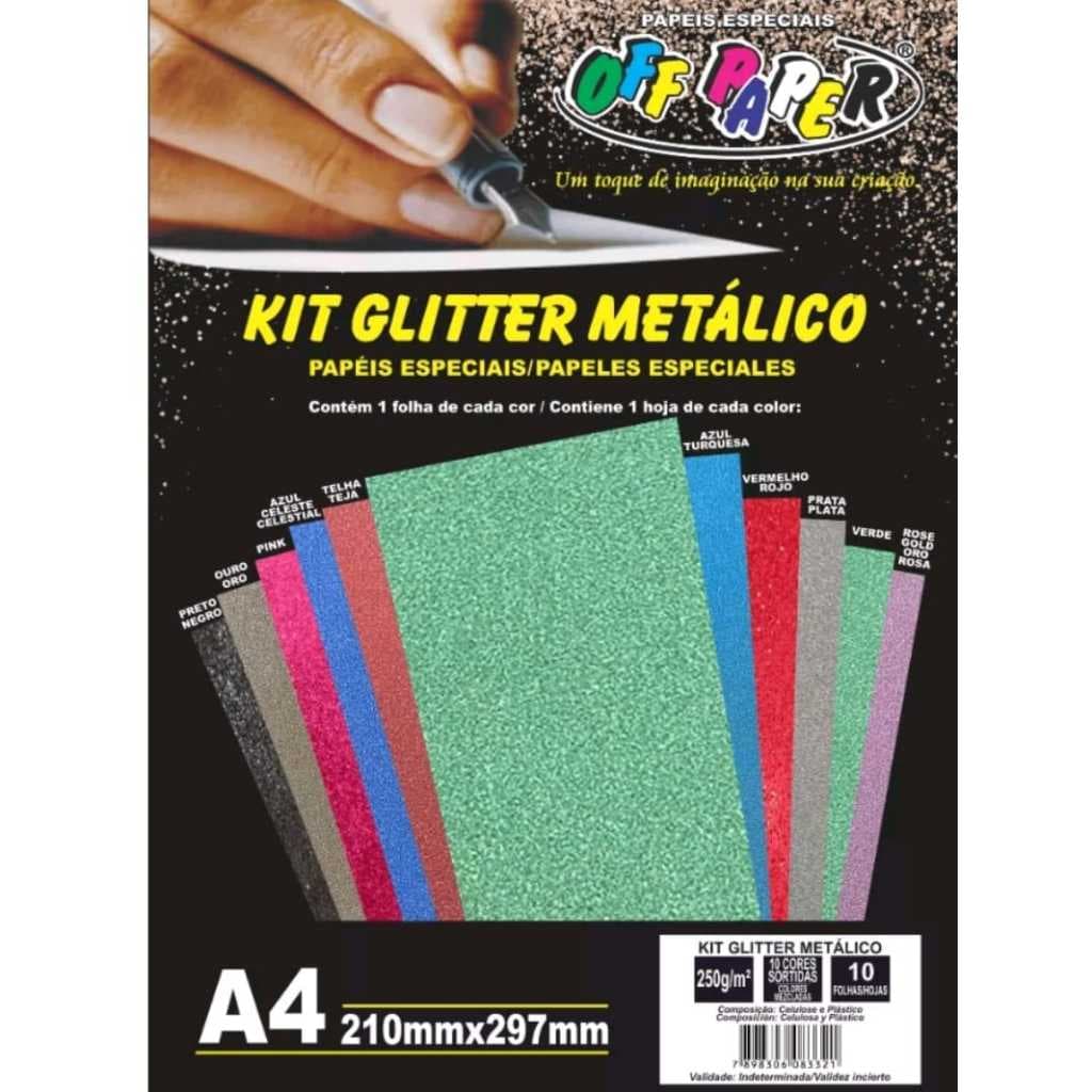 Papel Glitter A4 Metalizado 250g 10 Fls - Excelente Para Topo De Bolo