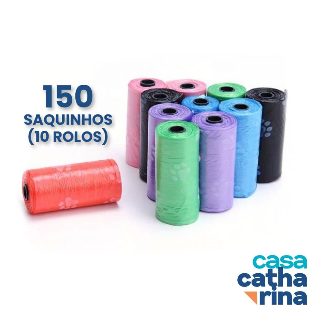 150 Sacos Kit de 10 rolos com 15  Saquinhos de Lixo para Pets Cata Caca de Patinhas Ecológicos
