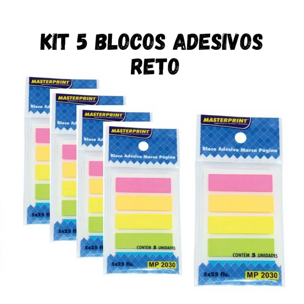 Kit 5 Bloco Adesivo Marcador de Páginas Neon 5 Cores Reto MASTERPRINT