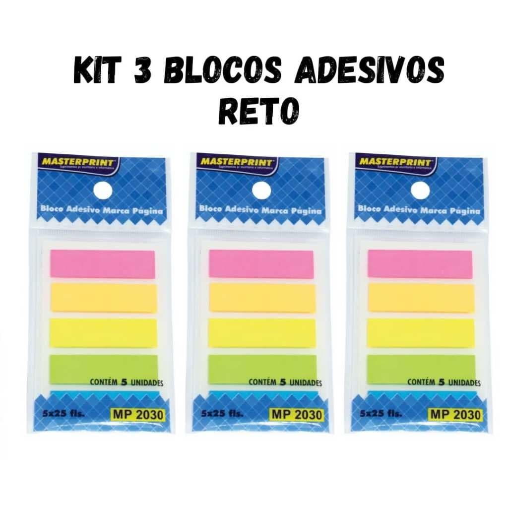 Kit 3 Bloco Adesivo Marcador de Páginas Neon 5 Cores Reto MASTERPRINT