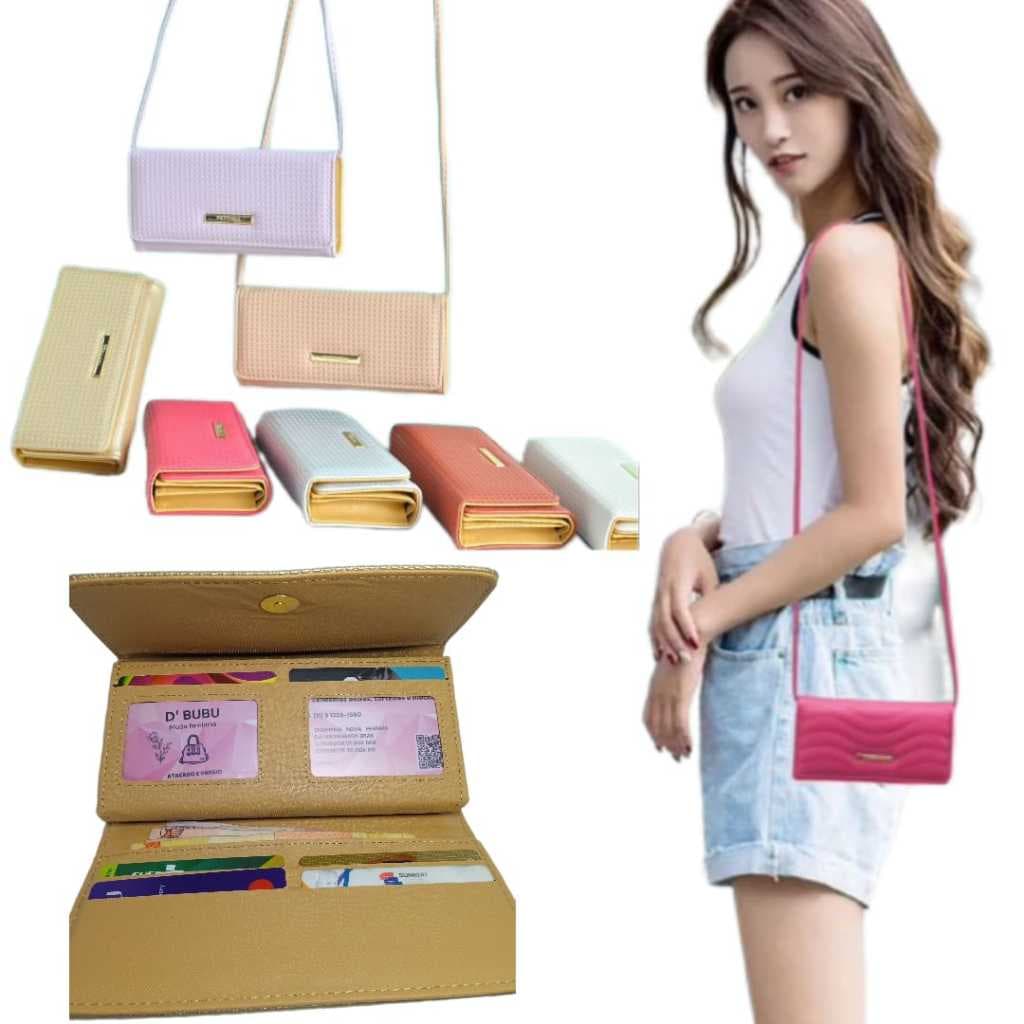 carteira feminina com alsa transversal porta celular porta Cartão