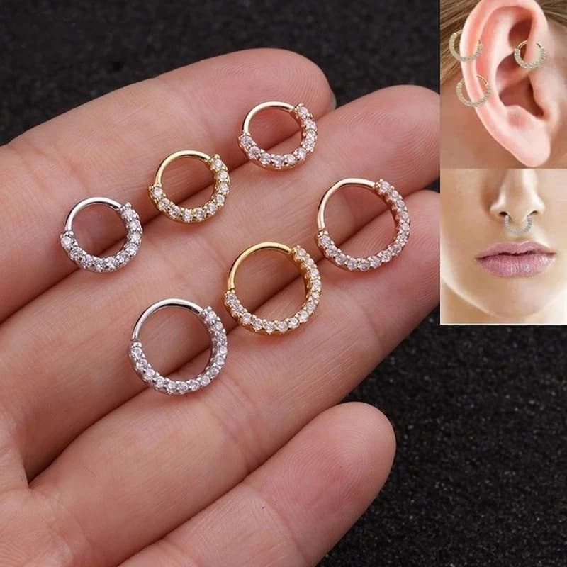 1 Piercing Cravejado Septo Tragus hélice Nariz Orelha Cartilagem Piercing Argola Torção Prateado dourado