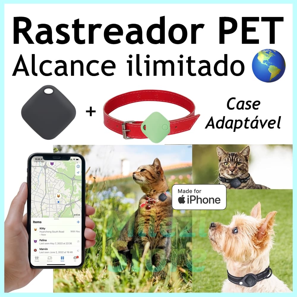 Rastreador PET iPhone Android Localização Global com Case Adaptável para Coleira