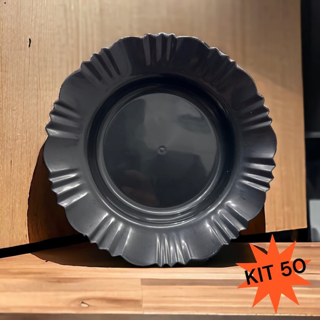 Kit 50 Pratos Plásticos Pétala Com Borda Para Refeição Churrasco Festa Jantar Aniversário Eventos