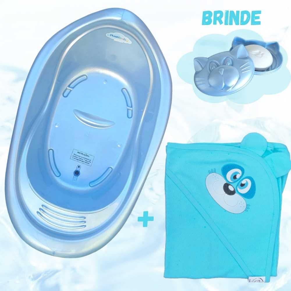 Kit Toalha de banho + Banheira de Bebe 22L + Saboneteira Menina e Menino
