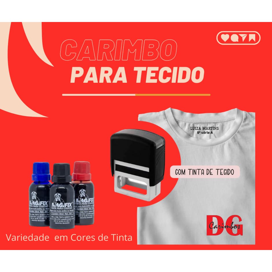 Carimbo Para TECIDO - Personalizado e com 1 Tinta 30ml - MAGIFIX