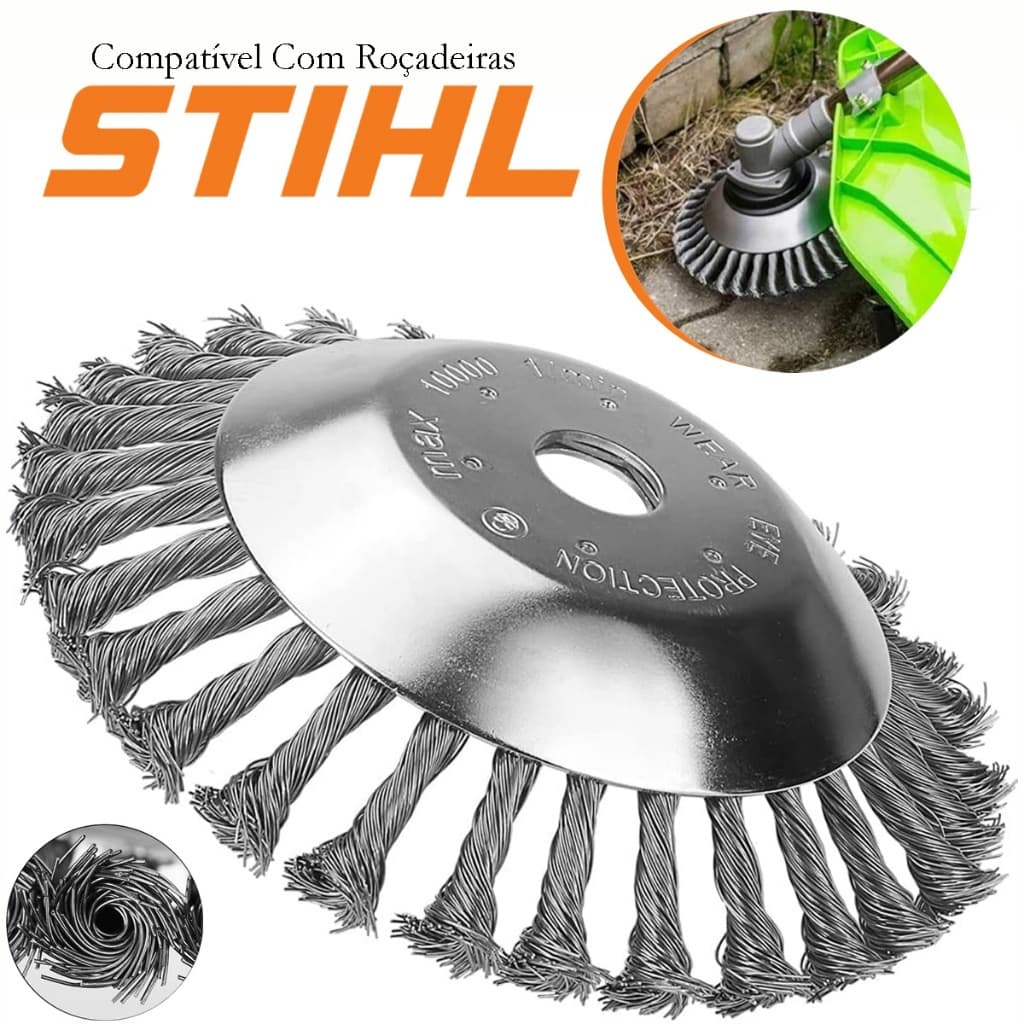 Escova De Aço Rotativa Para Roçadeira Stihl Disco Furo Central 20mm