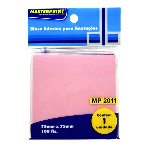 Bloco Recado Adesivo 75mm x 75mm 100 fls Masterprint - Rosa