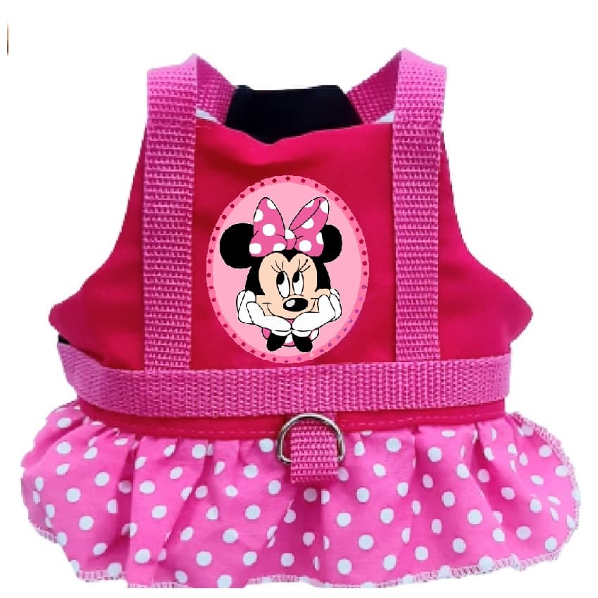 Coleira Pet Peitoral Dog Fêmea Minnie Rosa com Ajuste no Peito