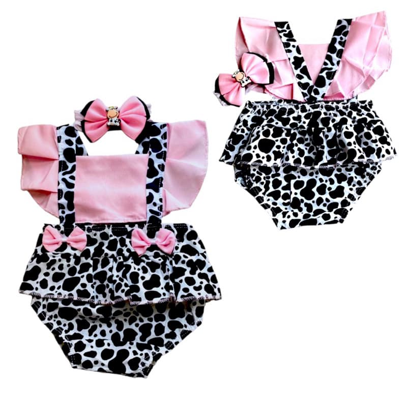 Romper princesa vaquinha fazendinha  jardineira Mesversario + laço