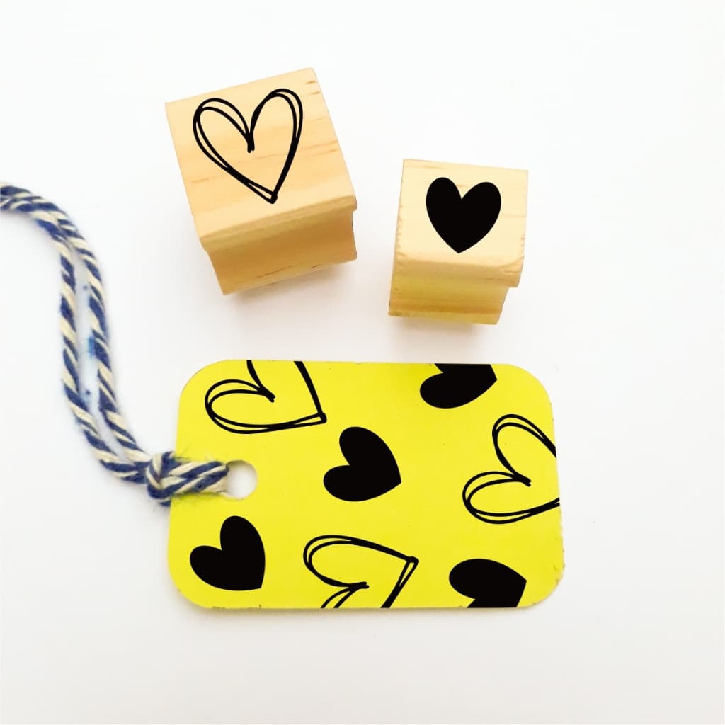 💕Kit 2 Carimbos Artesanais Coração decorativo para sacola kraft embalagem caixa tags