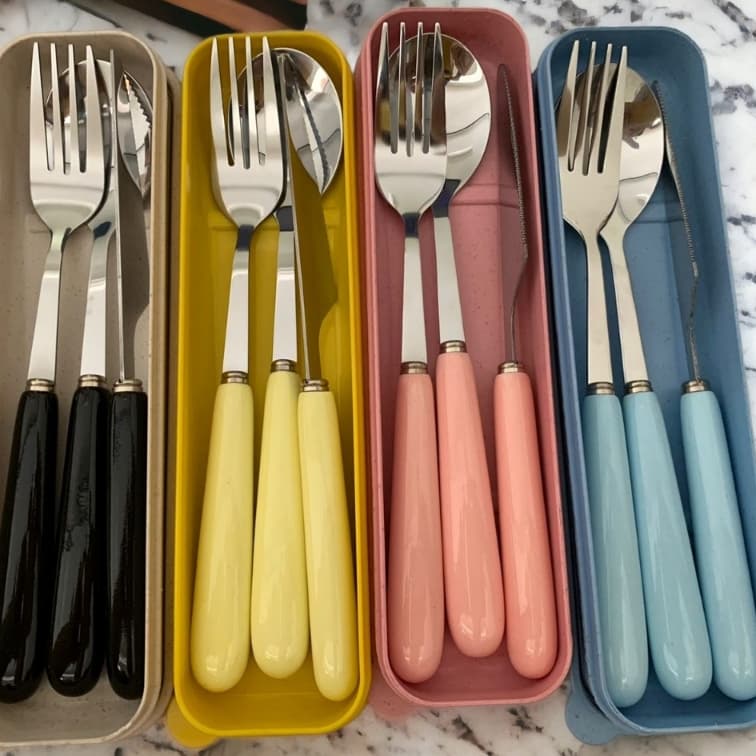 Jogo Conjunto Talher 3 Peças Inox Estojo Garfo Faca Marmita Viagem ref: XW-2