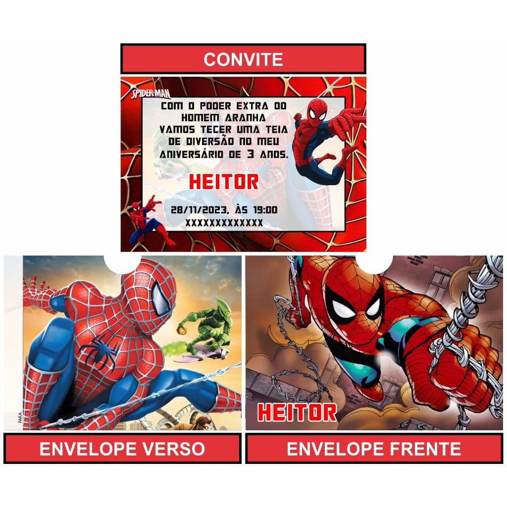 Convite Homem Aranha Mais Envelope Homem Aranha Personalizados