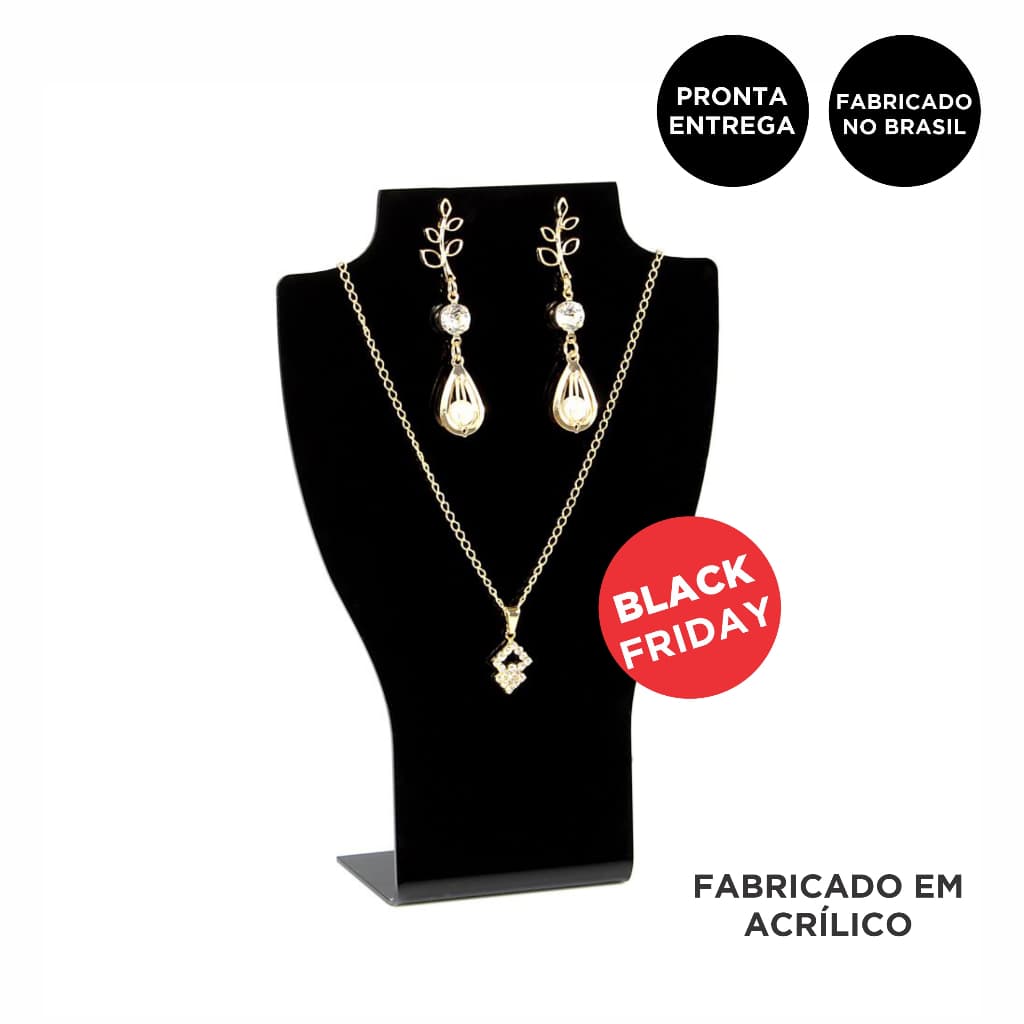 Expositor Bijuterias Colar Brincos Gargantilha Semi Joias Acrílico Preto Mostruário Organizador