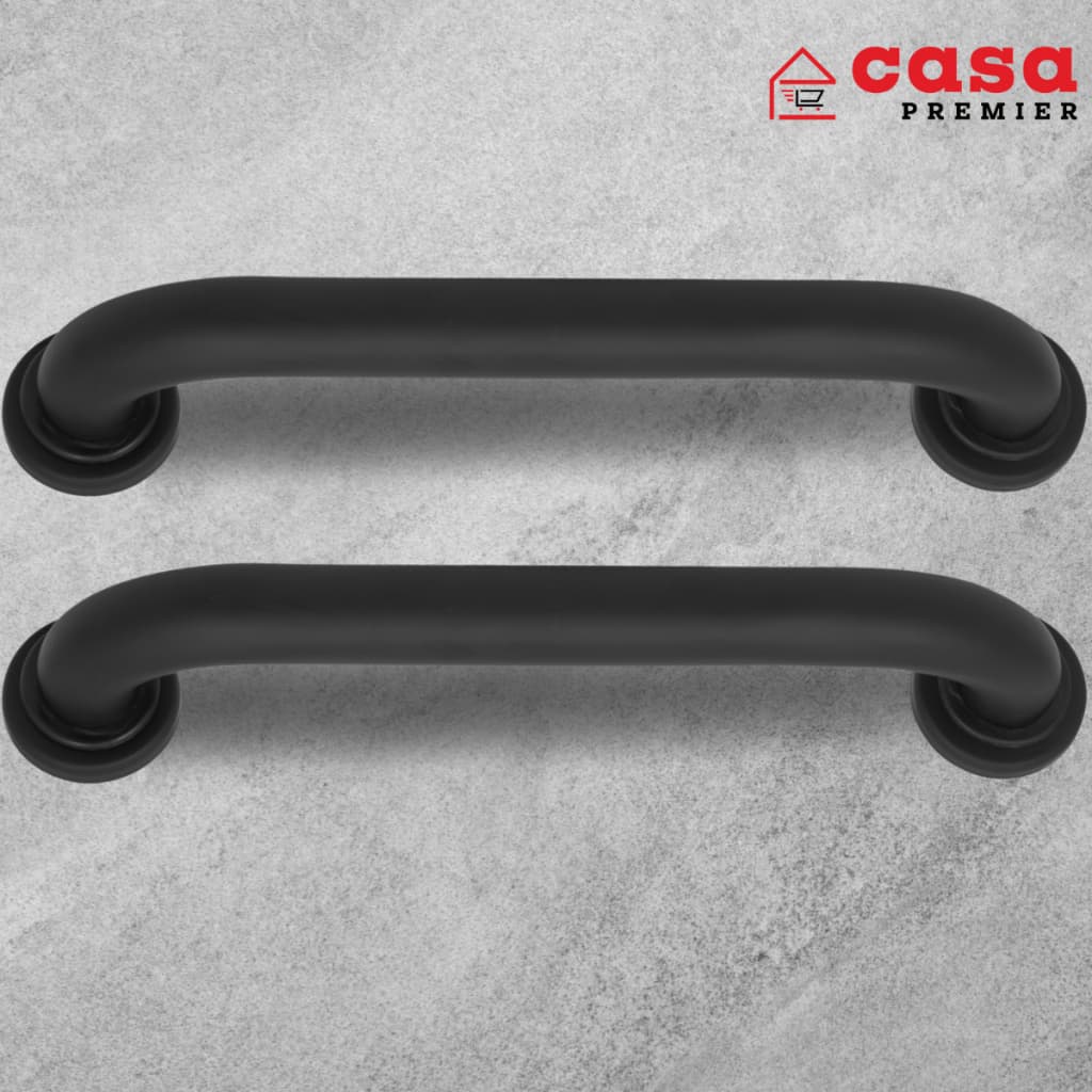 Kit 2 Barras Apoio Alumínio Corrimão Alça Suporte Preta Banheiro Segurança Idoso Deficiente Pne 40cm