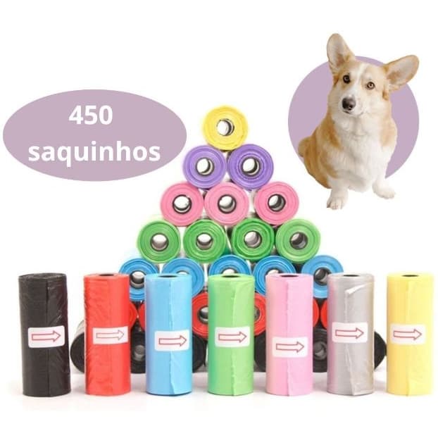 450 saquinhos cata coco Kit 30 Rolinhos C/15 Sacos De Lixo Coco Pet Gato E Cachorro saco plastico