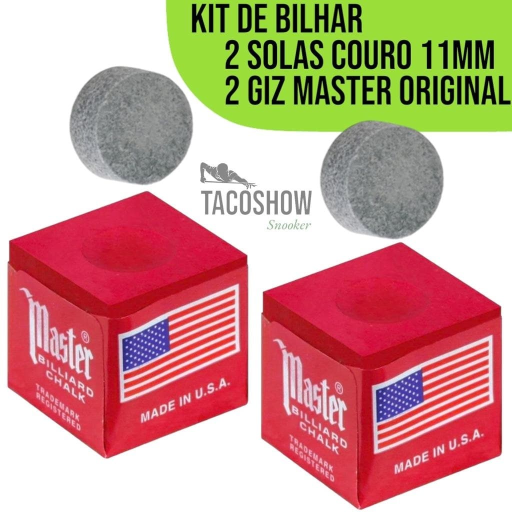 2 Giz Vermelho de Sinuca Giz Master EUA Original Profissional KIT Para Taco 2 Solas de Couro 11mm Sinuca Bilhar Snooker