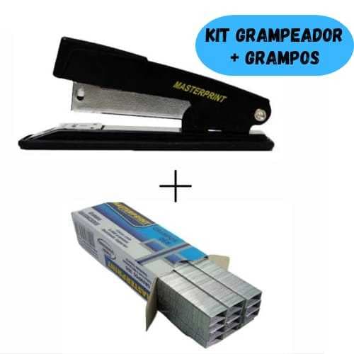Kit Grampeador Metal + 5.000 Grampos 26/6 Galvanizados Escolar Escritório MASTERPRINT