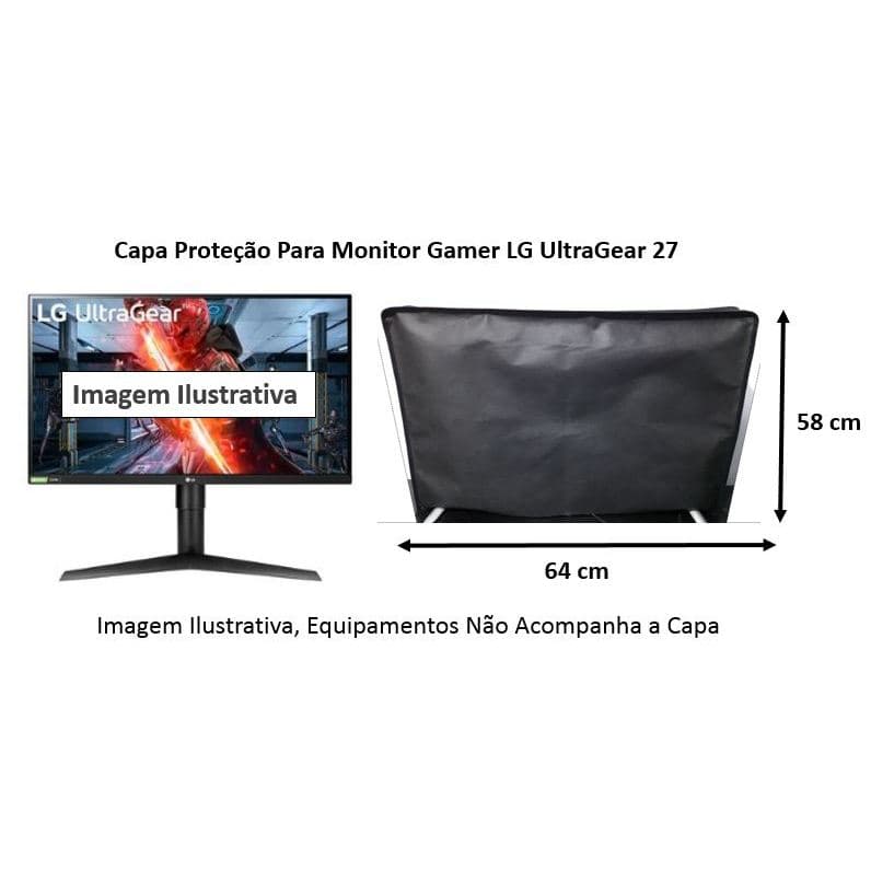 Capa Proteção para Monitor Gamer LG UltraGear 27 Bonita Antipoeria em TNT cor Preta