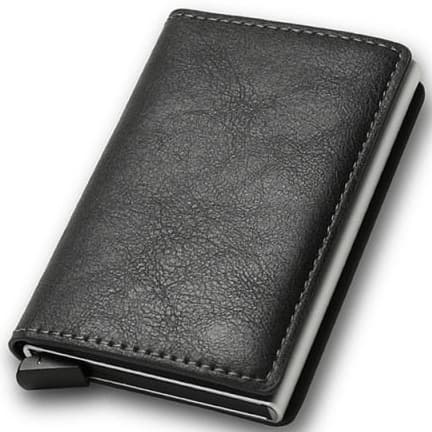 Carteira Ejetora Automática Slim Fibra De Carbono Preta couro Anti Furto Proteção Cartões