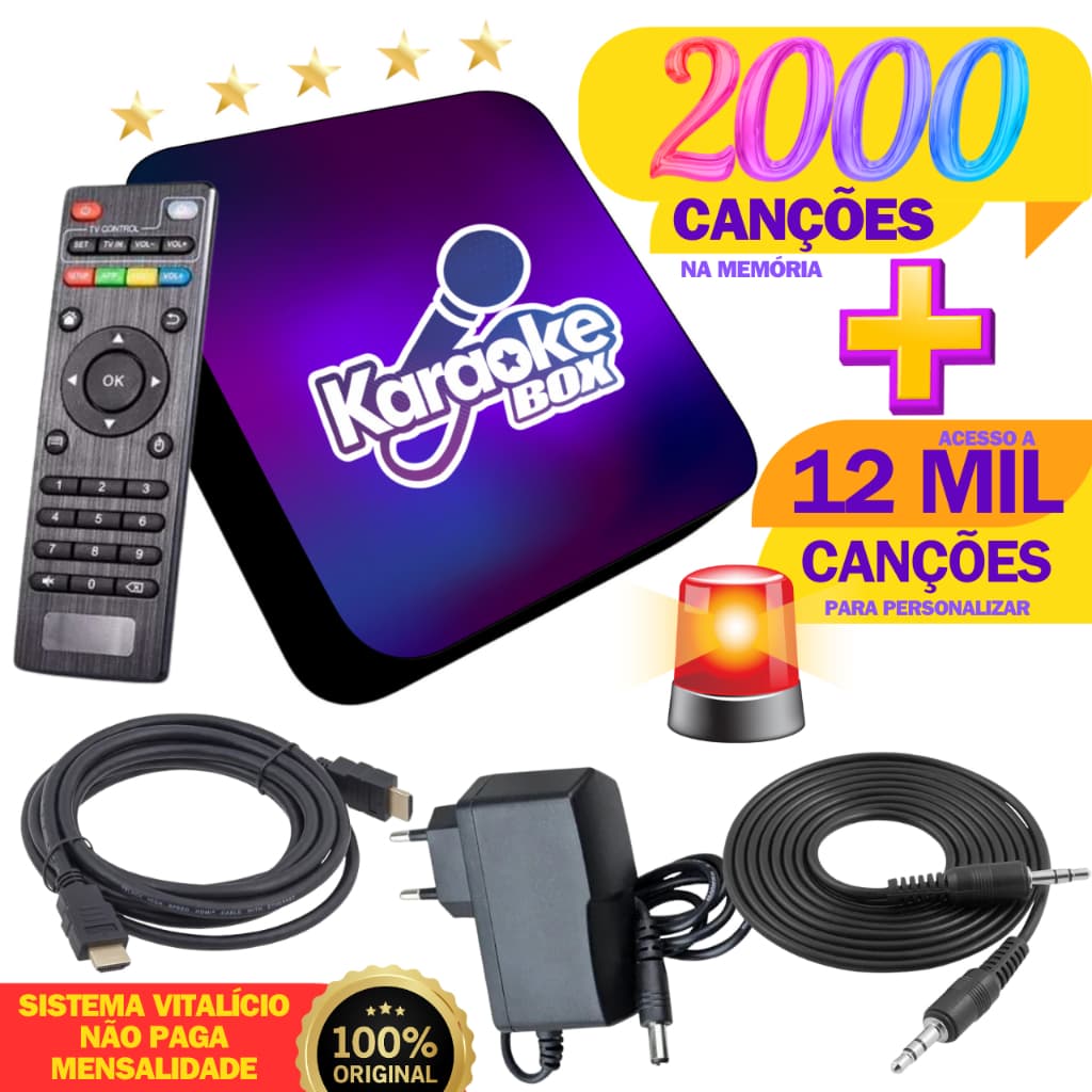 Karaoke Box Com Pontuação Videoke + 2000 Canções + 12Mil Músicas P/ Personalizar + 2 Mic