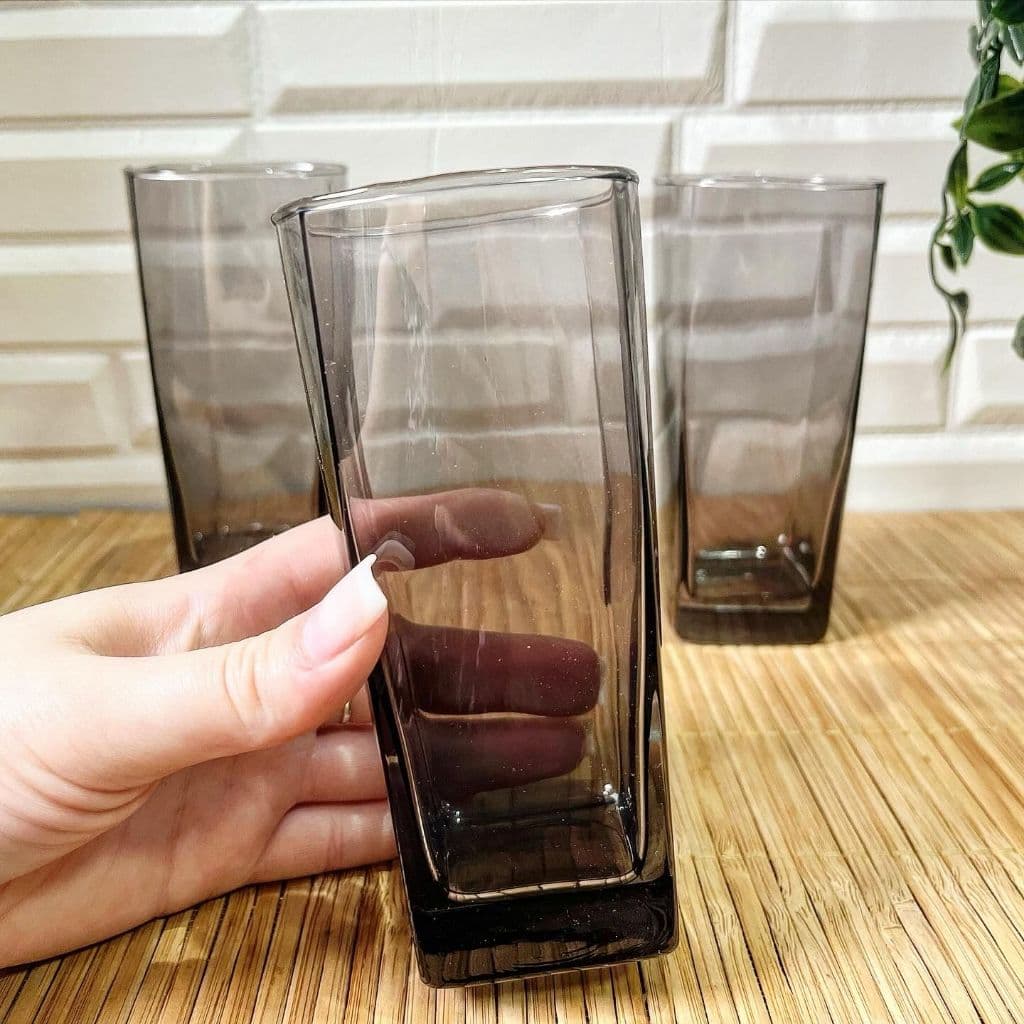 Jogo de Copo Vidro Cinza Preto Texas Florida 320ml Quadrado - 6 Unidades