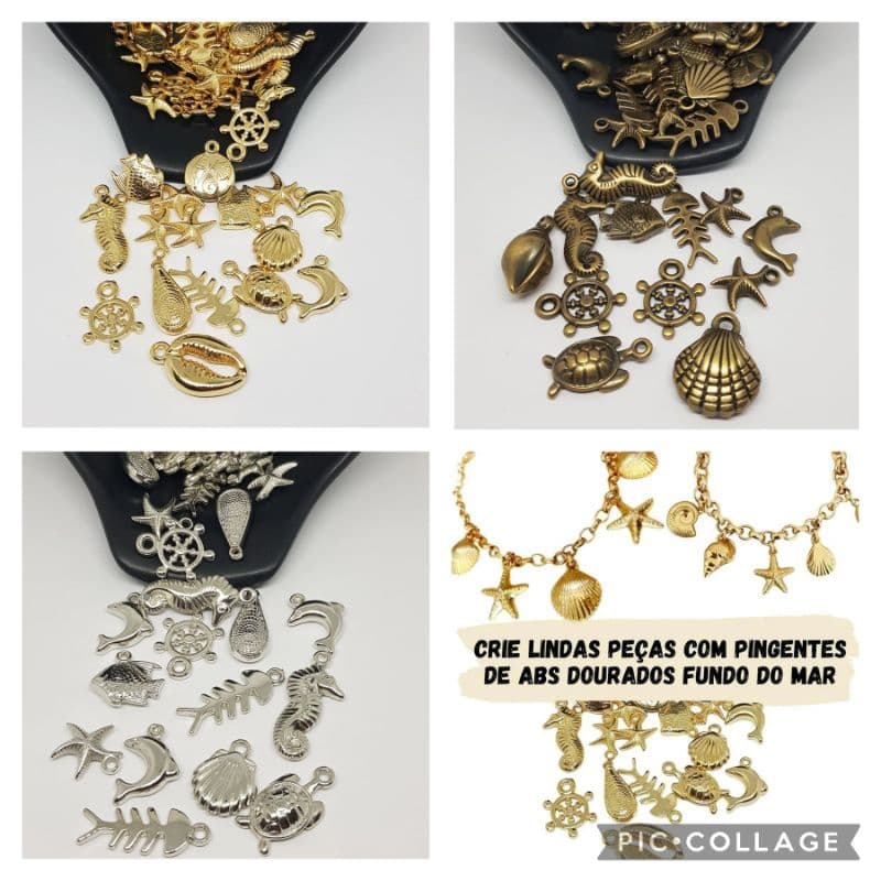 Kit Pingentes Sortidos Praia Verão Fundo do Mar em ABS (Plástico Metalizado) DIY Miçangas