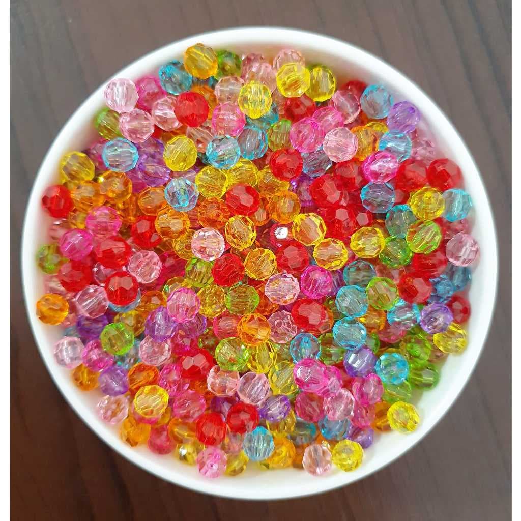 100 Miçangas Bola Sextavada 8mm Cristal Acrílico - Colorida MIX